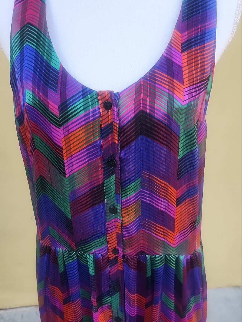 ba&sh Purple Multicolor Chevron Button-Front Mini Dress - Picture 7 of 10